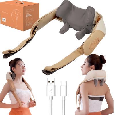 2023 Shiatsu Neck and Shoulder Massager with Soothing Heat, Electric Deep Tissue 3D Kneading Massage Pillow, Simulate Human Hand Grasping and Kneading, for Neck, Back, Shoulder, Foot, Leg, Orange