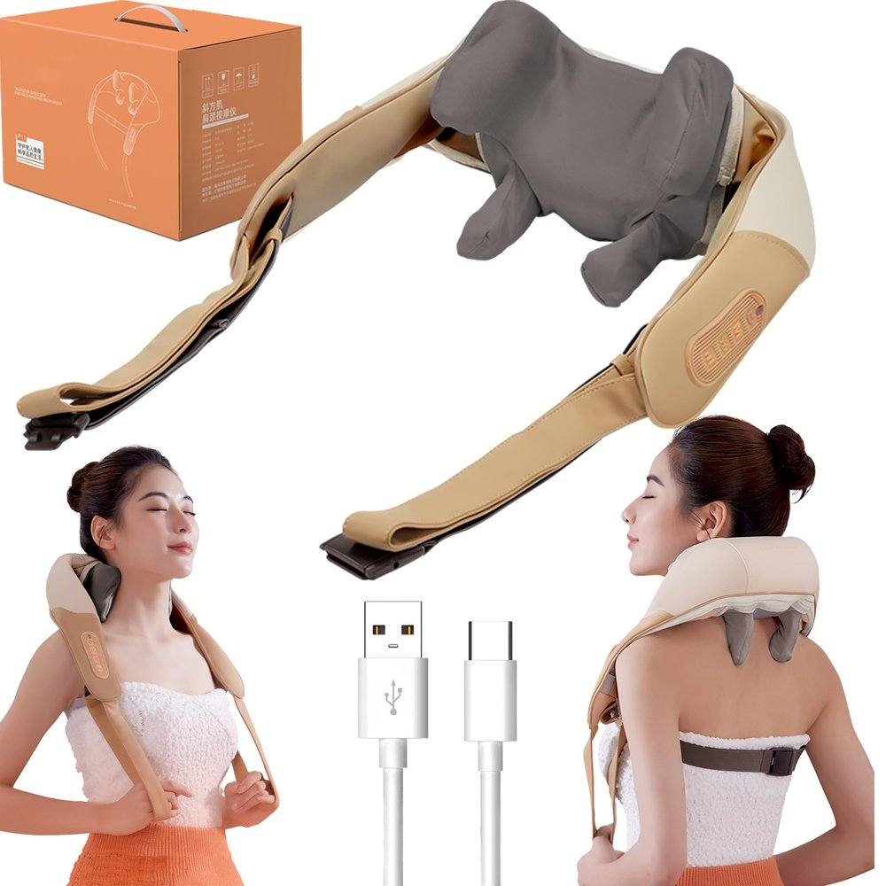 2023 Shiatsu Neck and Shoulder Massager with Soothing Heat, Electric Deep Tissue 3D Kneading Massage Pillow, Simulate Human Hand Grasping and Kneading, for Neck, Back, Shoulder, Foot, Leg, Orange