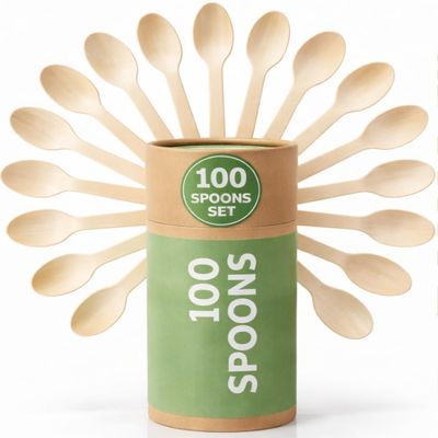 (100 Count) Disposable Wooden Spoons Set - Alternative to Plastic, Eco Friendly, Biodegradable, Compostable Cutlery Set - 100 Wood Spoons Disposable Set
