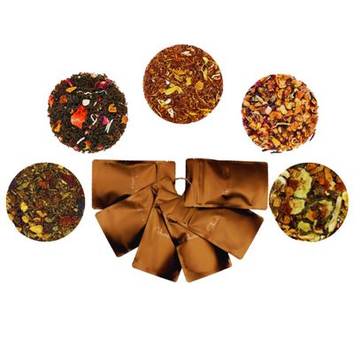 Shari's Tea To Go - Miami Tea Kit/Sampler, Five Loose Leaf Teas with Infuser, High to No Caffeine, Variety Pack with Black, Green, and Herbal Teas, 2.5 oz / 70 g