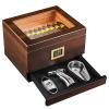 Cigar Humidors, Spanish Cedar Cigar Box, Glass Top humidors with Accessories Drawer, Handmade Digital Hygrometer Front Humidifier and, Hold 50-60 Cigars -Thanksgiving view 1
