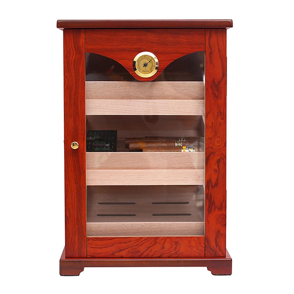 Cigar Humidor with Front Hygrometer, Humidifier and Drawers-Tempered Glass Cigar Humidor Box - Spanish Cedar Humidor-Desktop Humidor That can Hold 100+ Cigars as Gift for Men