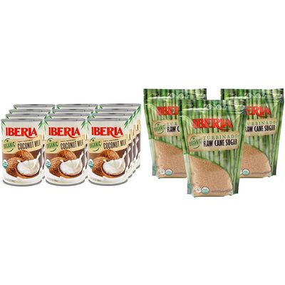 Iberia Organic Coconut Milk, 13.5 fl. oz. (Pack of 12) + Iberia Organic Turbinado Sugar, 1.5 lb. (Pack of 3)