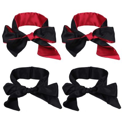 4Pcs Sleeping Mask Satin Plug 7 pin d6 Eye Mask Blindfold Silk Eye Cover Sleeping Eyeshade Blindfold Tie 150 cm (Black Red)