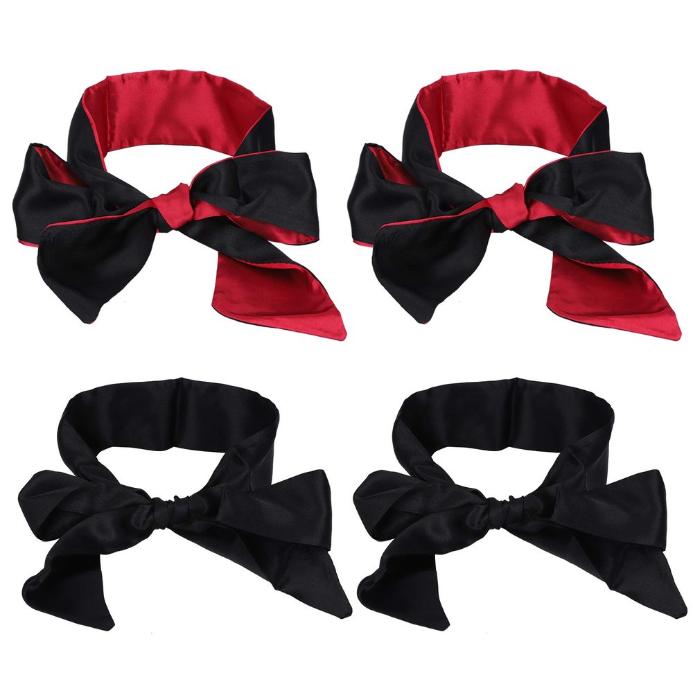 4Pcs Sleeping Mask Satin Plug 7 pin d6 Eye Mask Blindfold Silk Eye Cover Sleeping Eyeshade Blindfold Tie 150 cm (Black Red)
