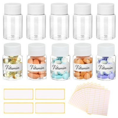 TOVINANNA 10Pcs Pill Bottles with Blank Labels - 30ml Medicine Containers with Screw Caps- Plastic Empty Small Pill Container Leak-Proof Clear Sample Jar for Dispense for Liquid Solid Name Stickers