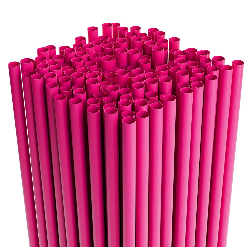 Disposable Plastic Drinking Straws - Straight - 7.75" Long (Pink, 500)