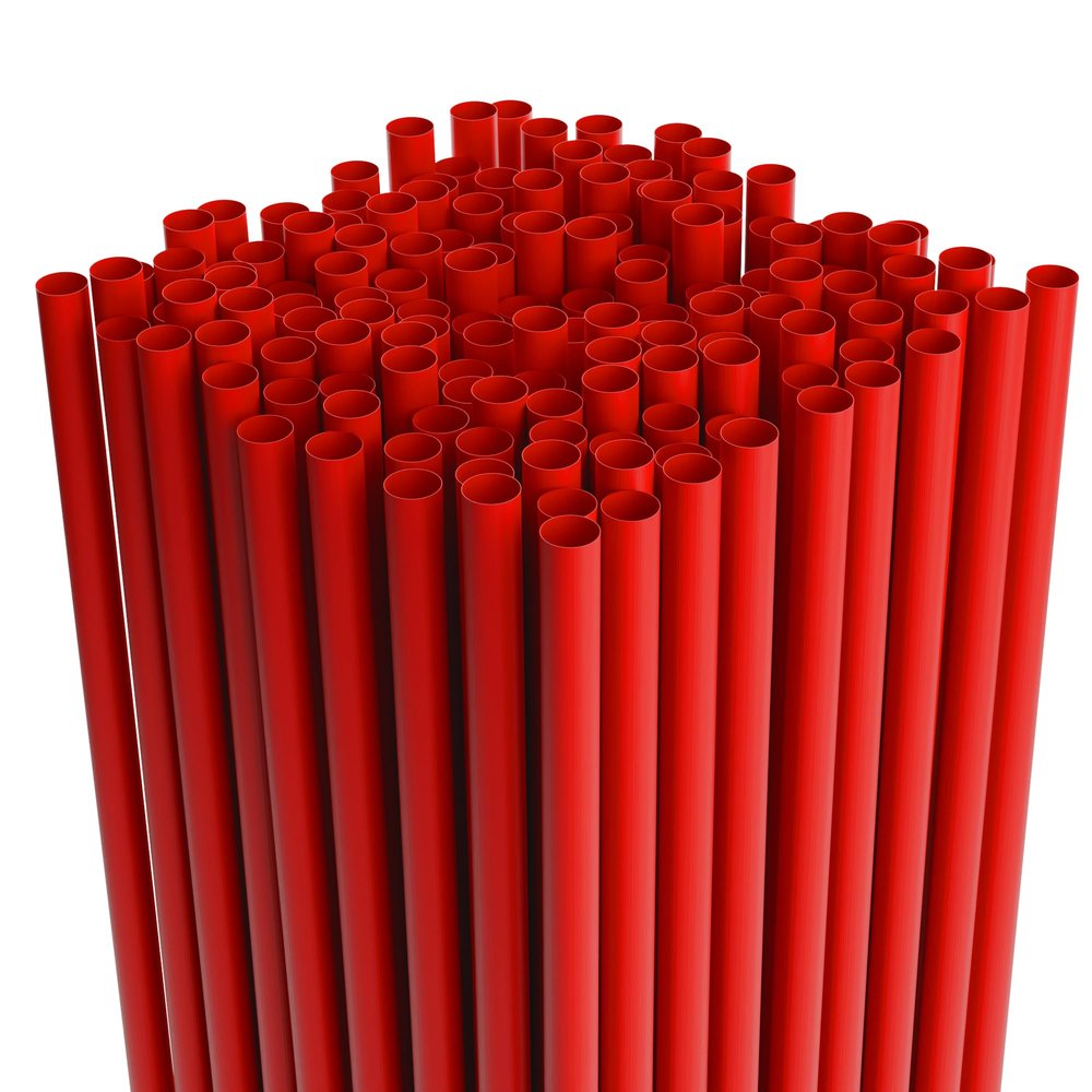 Disposable Plastic Drinking Straws - Straight - 7.75" Long (Red, 500)