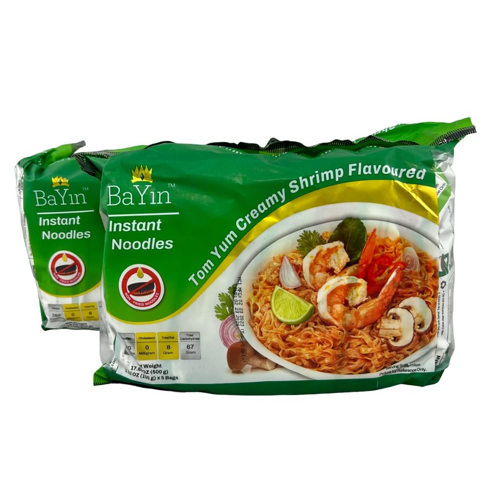 Bayin Instant Noodles - Non Fried - Dry 3.53oz (100g) Pack of 10 (Tom Yum Creamy Shrimp Flavored, 10)