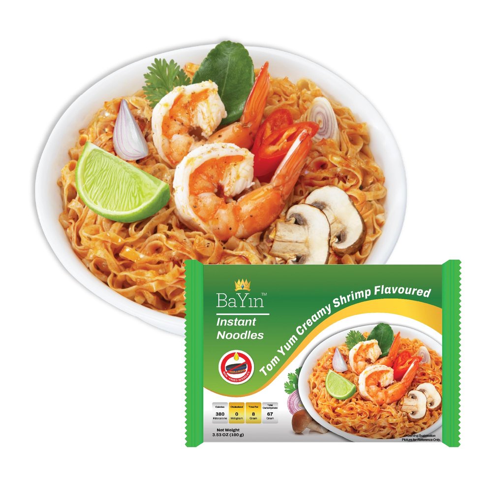 Bayin Instant Noodles - Non Fried - Dry 3.53oz (100g) (Tom Yum Creamy Shrimp Flavored, 5)