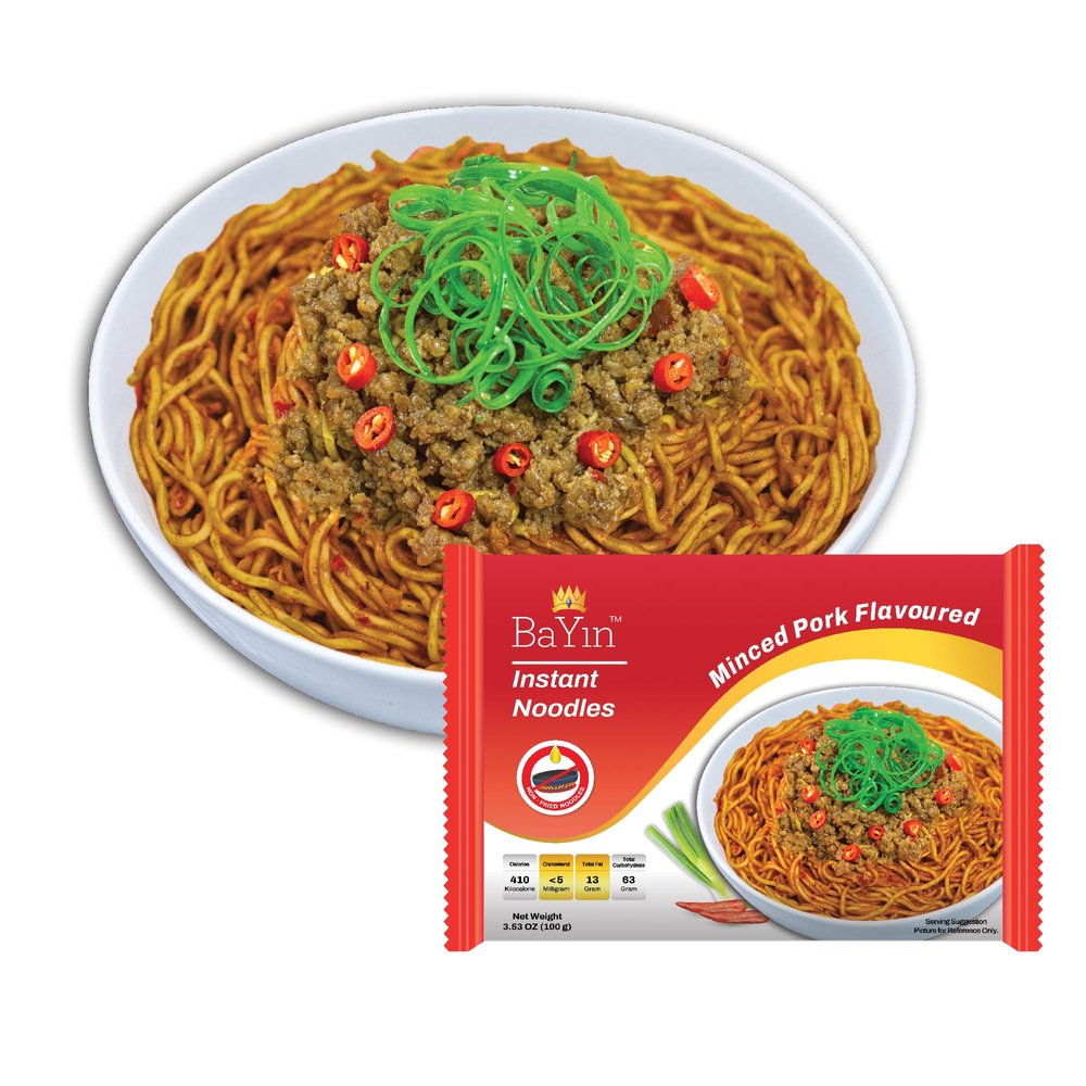 Bayin Instant Noodles - Non Fried - Dry 3.53oz (100g) Pack of 5 (Minced Pork Flavored, 5)
