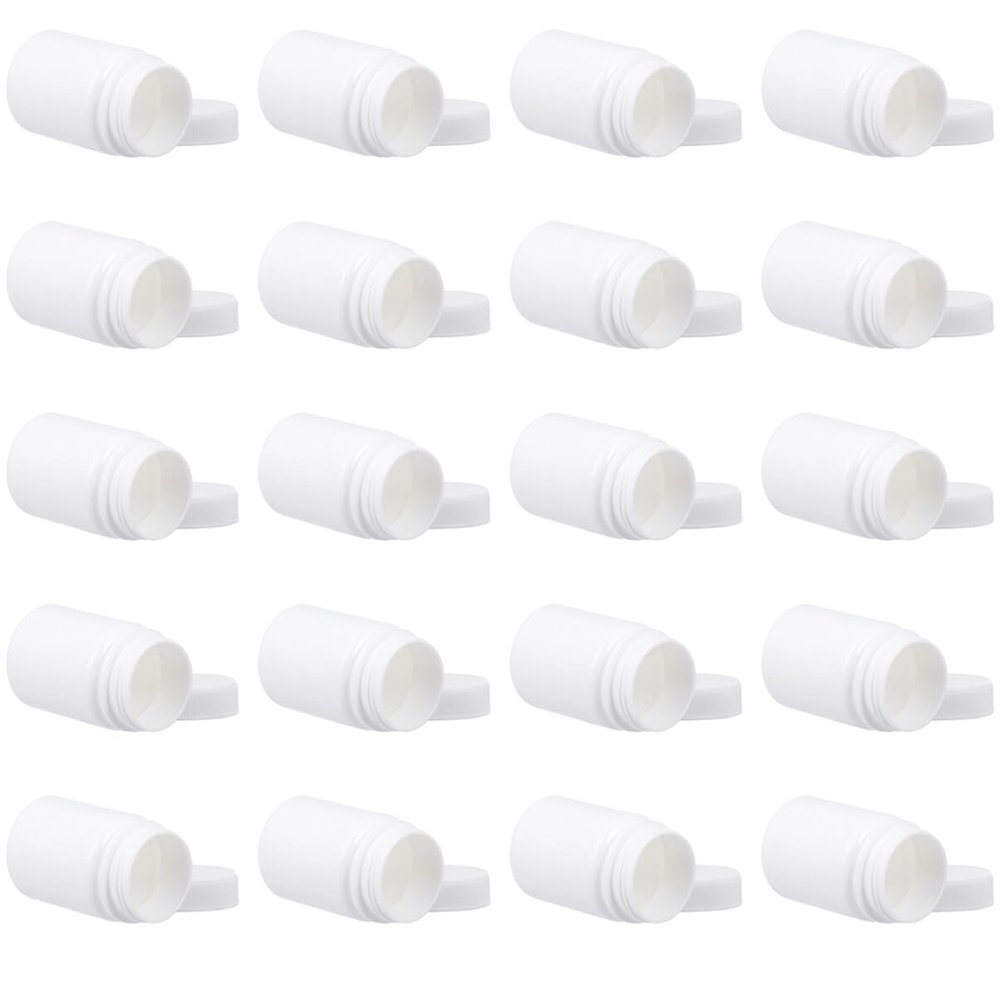 Healifty Empty Plastic Pill Bottles, 20Pcs Medicine Containers with Screw Lids, Small Capsule Storage Jars for Travel and Daily Vitamin Organization 50 mL White