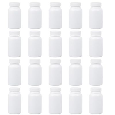 Healifty 20pcs Plastic Medicine Pill Bottle Portable Container Case Organizer with Caps for Travel Storage Dispenser Organization 100ml White