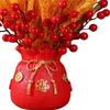 Chinese Bonsai Ornament Dried Stalks Bouquet Simulation Flowers Bouquet Chinese Potted Plant Ornament Flower Basket Ornament for New Year Party Home Decor - Red view 2