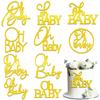 10 PCS Gold Oh Baby Cake Topper Mirror Acrylic Cake Topper Side Cake Decorations Gold Cake Inserts Cake Decorating Supplies Cupcake Toppers for Oh Baby Gender Reveal Baby Birthday Party Decorations view 1