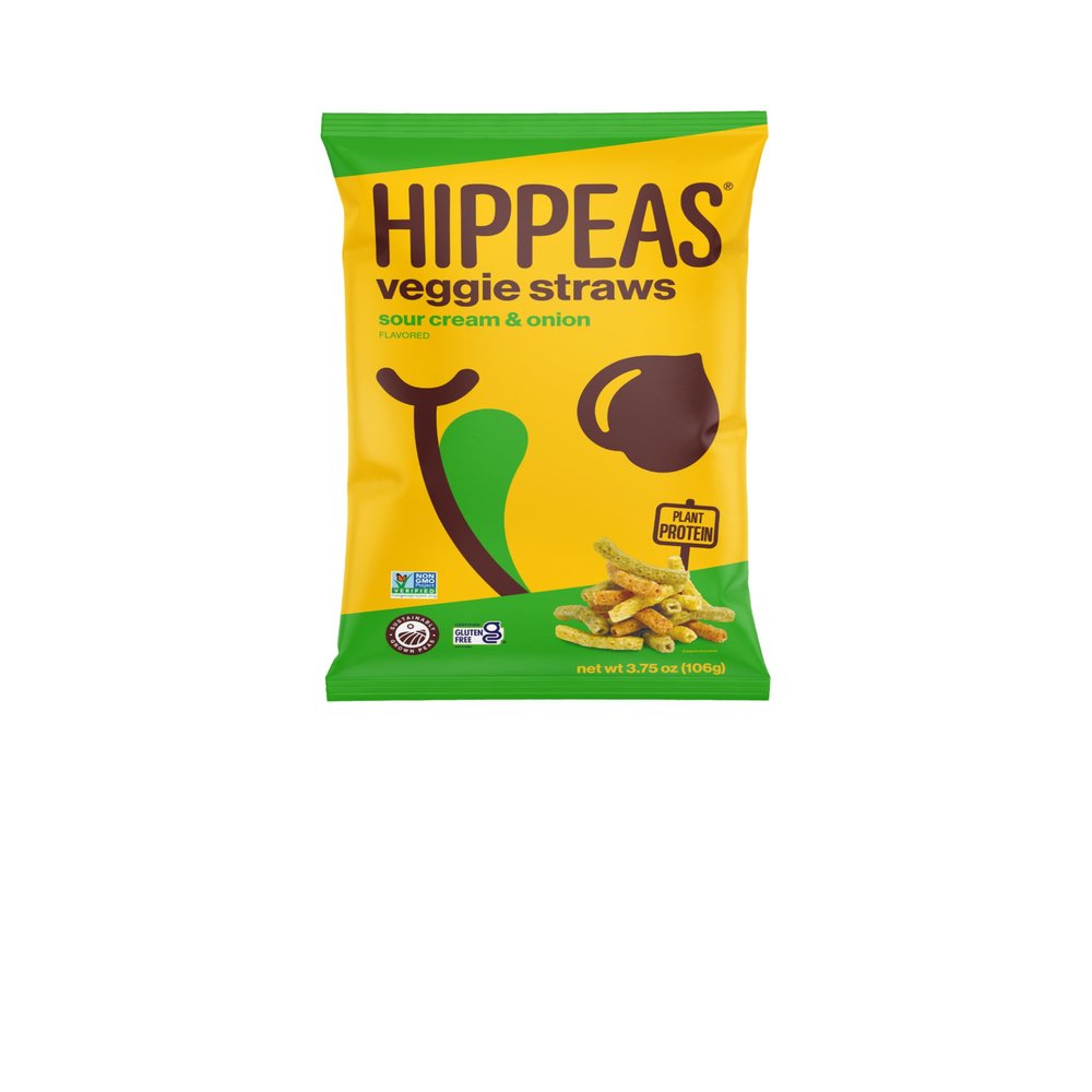 Hippeas Organic Sour Cream & Onion Veggie Straws, Vegan, 3.75 Ounces (Pack Of 12)
