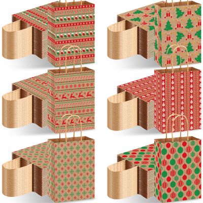 Fulmoon 120 Set Christmas Kraft Gift Bags Bulk Xmas Assorted Paper Gift Bags with Handle Holiday for Presents Xmas Party Favor Supplies Decor