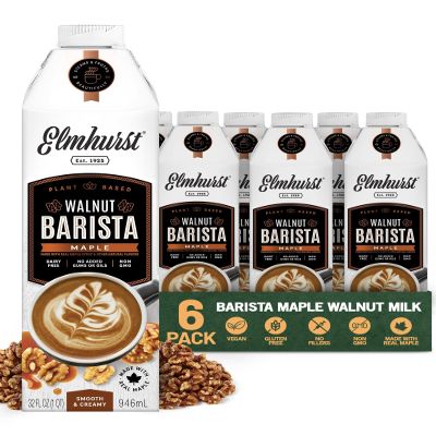 Elmhurst 1925 Maple Walnut Milk Barista Edition  32 Ounce (Pack of 6) Plant-Based, Extra Creamy, Vegan, Dairy-Free, Non-GMO, Kosher, Sweetened with Real Maple Syrup for Flavorful Lattes & Iced Drinks