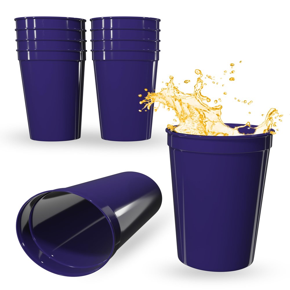 PartyPrints 10 Pack 22 oz Purple Reusable Blank Plastic Cups, Colored Plastic Drinking Cups Food-Grade Stackable Water Cups for Party, Weddings, Events or DIY Projects