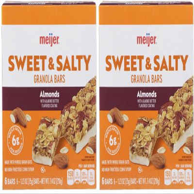 Pack Of 2 Sweet & Salty Granola Bars Almond With Almond Butter Flavored Coating 6 Bars-1.23 oz. each.