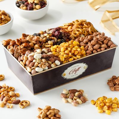 Broadway Basketeers Nuts Gift Basket - A Variety of 6 Gourmet Nut Mixes Snack Food Box, Healthy Gift for Men & Women, Get Well, Sympathy, Birthday, Corporate