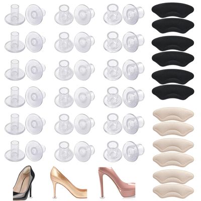 24 Pairs Clear High Heel Protectors for Grass Set, 18 Pairs 3 Size Heel Stoppers for Walking on Grass Wedding Shoes and Uneven Floor with 6 Pairs Heel Grips Pad, Heel Covers for High Heel Shoes