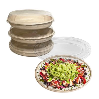 32 oz Disposable Compostable Fiber Oval Burrito Bowls with Dome Lids Heavy-Duty, Eco-Friendly Natural Bagasse Unbleached, Heat Resistant, Biodegradable Paper Salad Bowls Alternative to Plastic (300)