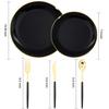 150pcs Black Plastic Plates, Black and Gold Plastic Plates,Gold Plastic Silverware with 200pcs Gold Plastic Cups,12oz Party Cups,Clear Plastic Cups Tumblers view 2