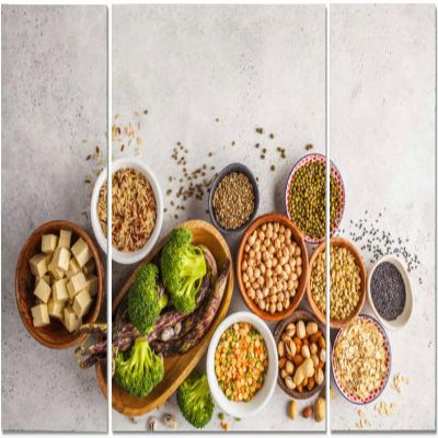 Vegan protein source Tofu beans chickpeas nuts and seeds a white top v Large Wall Art Decor Canvas Wall Art Paintings Pictures for Bedroom Above Bed Living Room Decoration Office Artwork 3 Piece