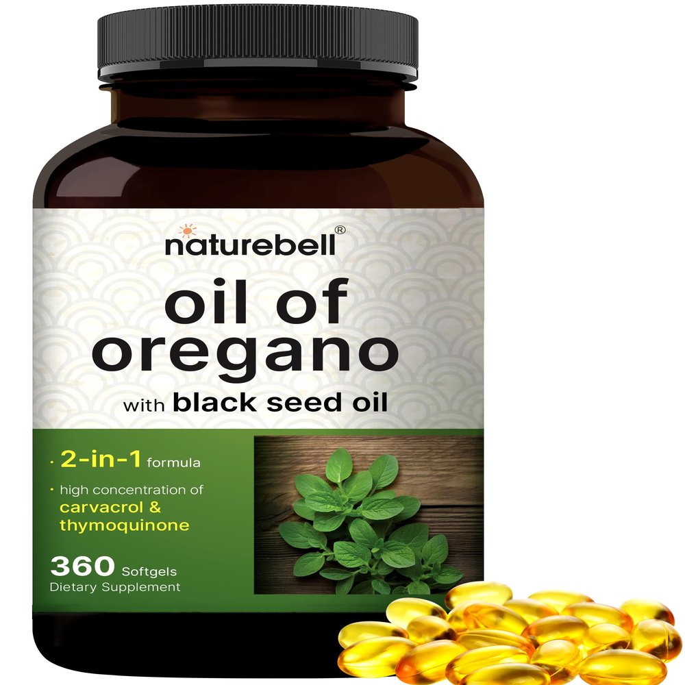 NatureBell Oil of Oregano with Black Seed Oil - 360 Softgels - 2-in-1 Herbal Complex for Immune Health* - Includes Carvacrol, Thymoquinone & Extra Virgin Olive Oil - Non-GMO