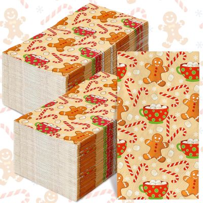 AnyDesign 100 Pack Christmas Guest Napkins Gingerbread Man Candy Cane Snowflake Disposable Paper Napkins Xmas Winter Holiday Dinner Hand Napkin for Home Kitchen Bathroom, 13 x 15.7 Inch