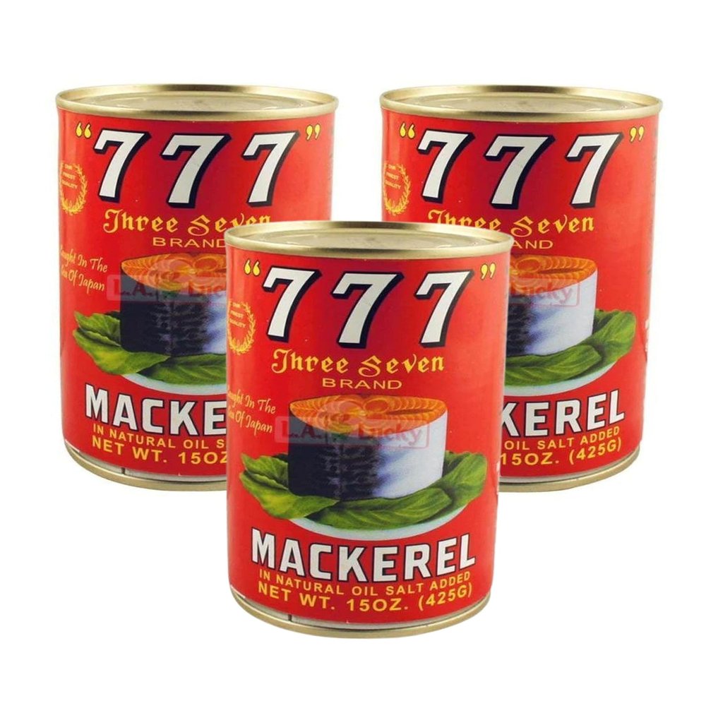 777 Mackerel Can Fish (Pack of 3 x 15 Oz) Premium quality mackerel in natural oil and full awesome delicious flavor, Natural Oil Salt Added