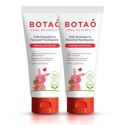 BOTAO Kids Toothpaste | Natural Strawberry Flavored Anticavity Fluoride Toothpaste Maximum Cavity Protection| EWG Verified, Vegan, SLS Free, Safe to Swallow, Aloe Vera (2Pack)