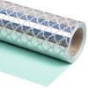 WRAPAHOLIC Reversible Wrapping Paper - Mini Roll - 17 Inch x 33 Feet - Scal with Colorful Foil and Solid Light Mint Design for Birthday, Baby Shower, Party, Holiday view 1