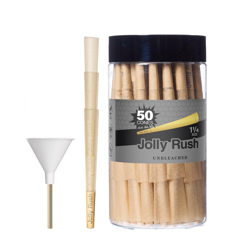 Cones Pre Rolling Rolled Papers - 1 1/4 Size - 50 Pack Preroll Paper Rolls Cone - Jolly Rush