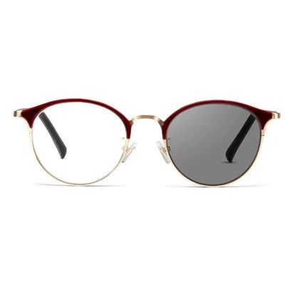 WInara Women red Photochromic Reading Glasses, Round Progressive Multifocus Eyewear, Polarized Presbyopia Sunglasses (Color : Red, Size : +2.00)