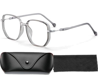 Aultink Women'S Portable Fashion Anti-Blue Light Reading Glasses Ultra Light Reader Large Fram Multifocal Glasses (+400,Gray)