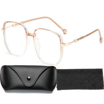Women'S Portable Fashion Anti-Blue Light Reading Glasses Ultra Light Reader Large Fram Multifocal Glasses (+350,Gold)