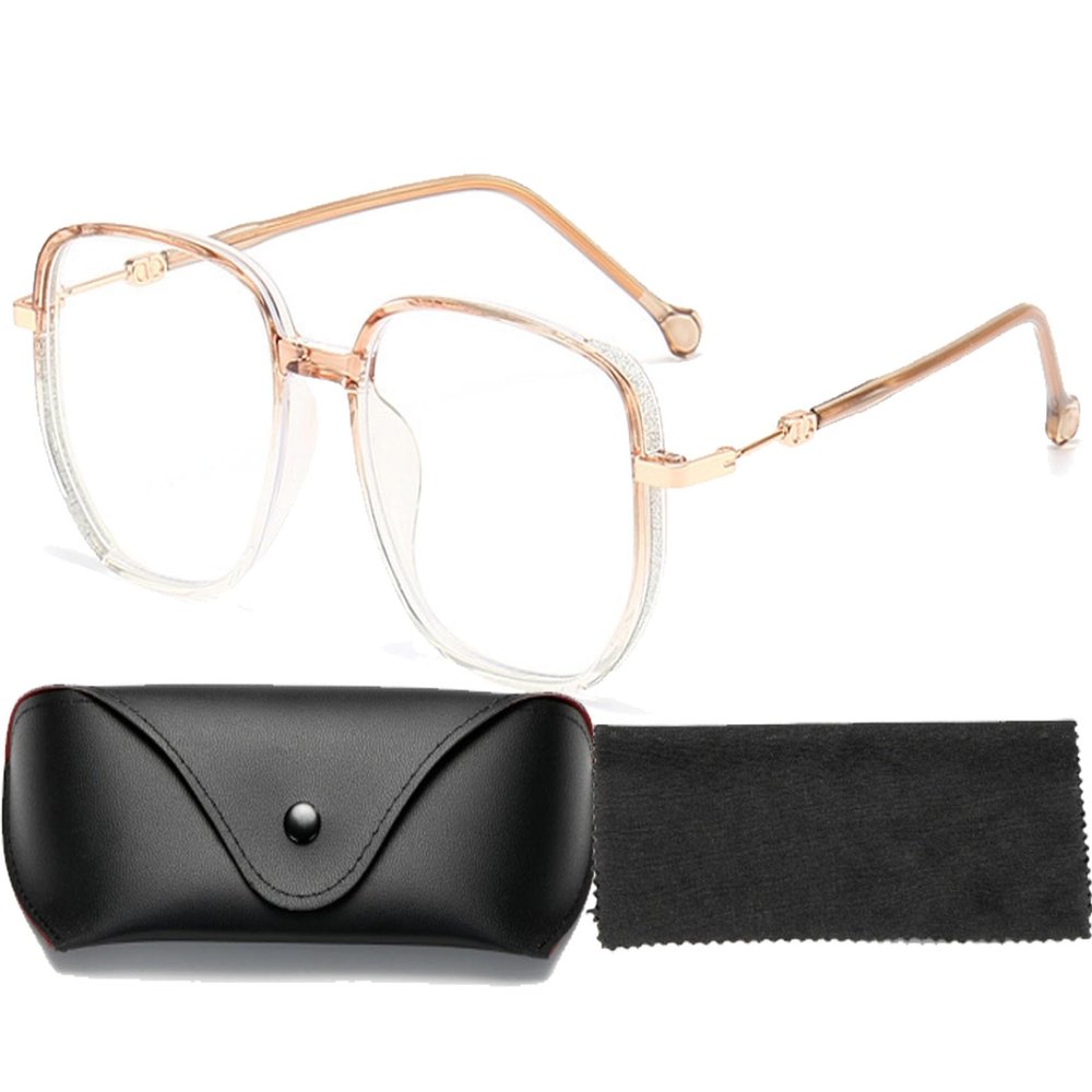 Women'S Portable Fashion Anti-Blue Light Reading Glasses Ultra Light Reader Large Fram Multifocal Glasses (+350,Gold)