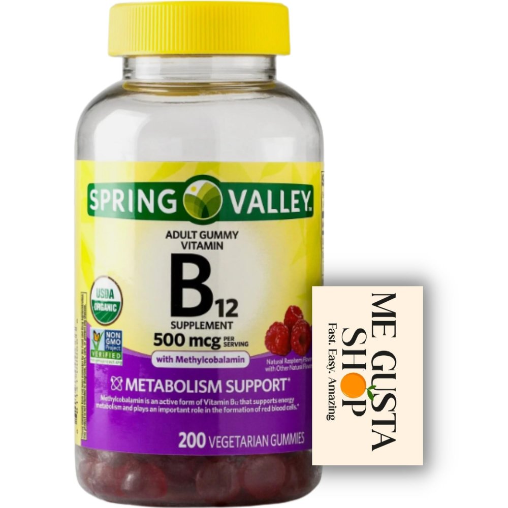 B12 500 mcg Spring Vallley Raspberry Flavor Gummy Vitamin B12 Gummies 200 ct (Pack of 1) + me Gusta Sticker
