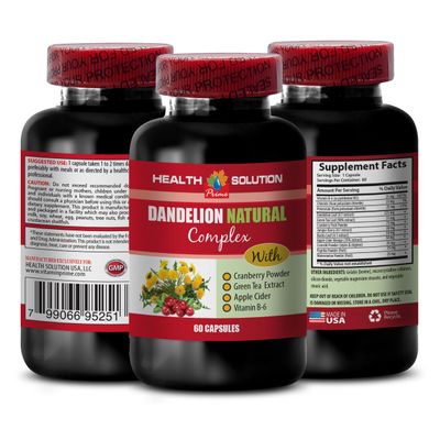 dandelion root - DANDELION NATURAL COMPLEX - organic green antioxidant powder, green tea leaf extract powder, juniper berries capsules, Buchu Leaf pills, cranberries dried fruit - 1 Bottle 60 Capsules