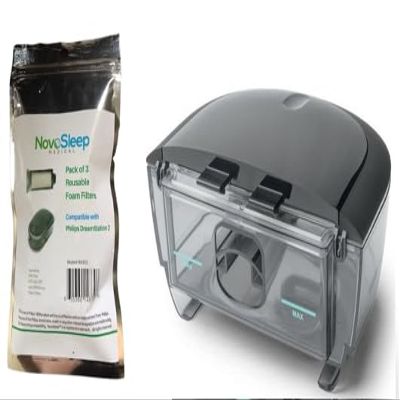 DreamStation 2 Water Chamber Tank with Lid and Pack of 3 Novosleep Reusable Foam Filters for DreamStation 2