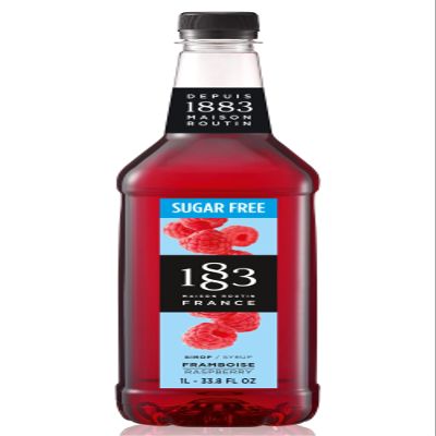 1883 Sugar Free Raspberry Syrup for Drinks, Made in France, 1 Liter Plastic Bottle