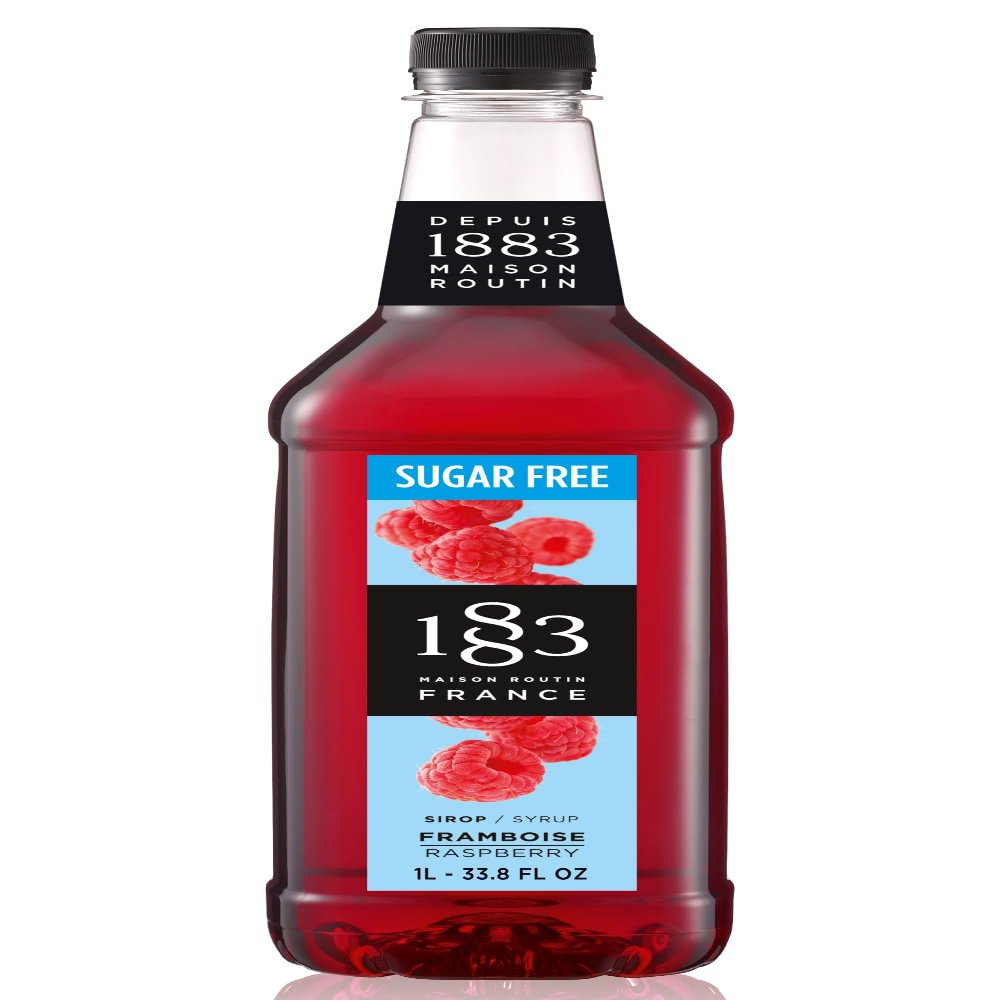 1883 Sugar Free Raspberry Syrup for Drinks, Made in France, 1 Liter Plastic Bottle