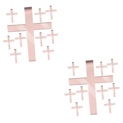 ABOOFAN 2sets Acrylic Cross Cake Decor Baptism Cupcake Topper Rose Gold Mirror First Communion Wedding Birthday Party Decorations 10pcs*2