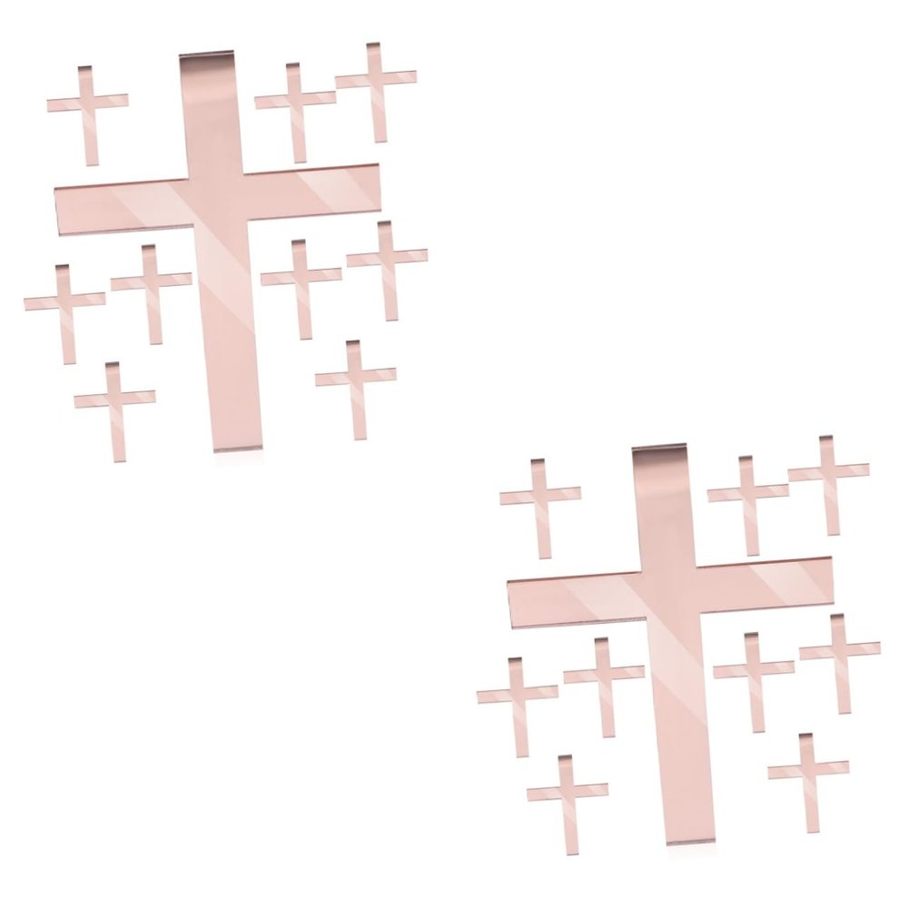 ABOOFAN 2sets Acrylic Cross Cake Decor Baptism Cupcake Topper Rose Gold Mirror First Communion Wedding Birthday Party Decorations 10pcs*2