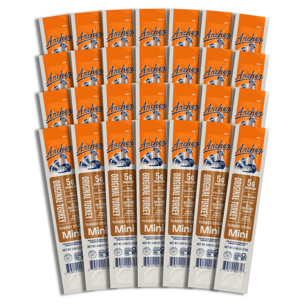 Archer Jerky Mini Turkey Jerky Sticks - All Natural Turkey Sticks, Protein Snack for People, Individually Wrapped Meat Minis, Gluten Free, Keto, Original Flavor - 0.5 oz (Pack of 28)