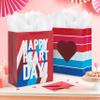 Hallmark 15" Extra Large Valentine's Day Gift Bags (2 Bags: Happy Heart Day, Jewel-Tone Stripes) for Kids, Galentines Day, Spouse view 2