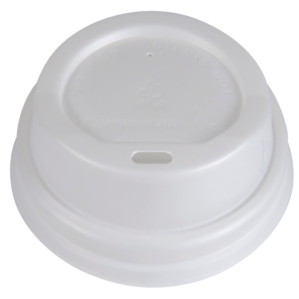 Abena Compostable and Biodegradable Dome Coffee Lids: CPLA, White, 3.54" Diameter (9CM) - 100 Count (Cups Sold Separately)