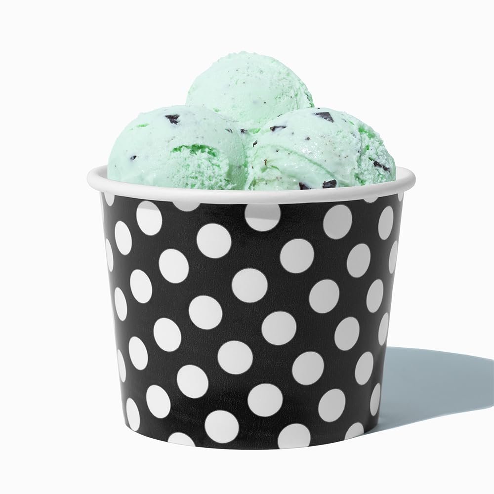 UNIQ 1000-Count 12 oz Polka Dot Paper Ice Cream Bowls Black Color | Disposable Bowls for Hot or Cold Foods | Ice Cream Bar Supplies Frozen Dessert Supplies
